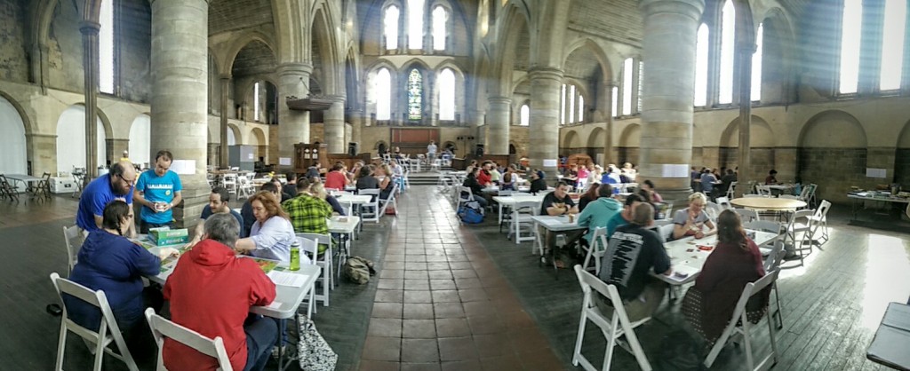150 people all playing games in this beautiful space!